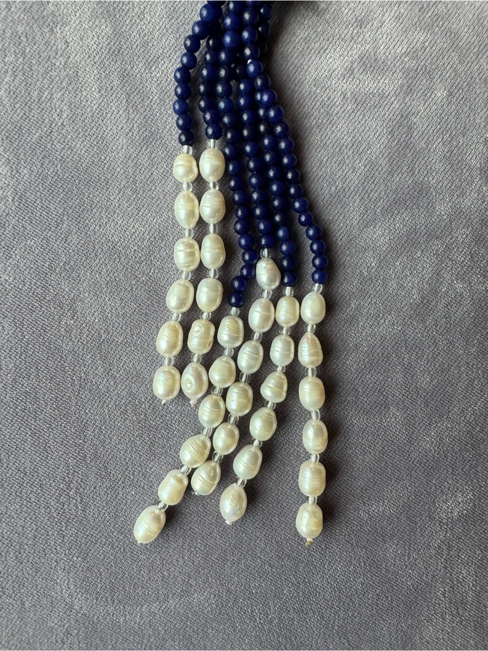NWOT Polo Ralph Lauren Lapis Lazuli and Pearl Wrapt Necklace - Picture 2 of 10